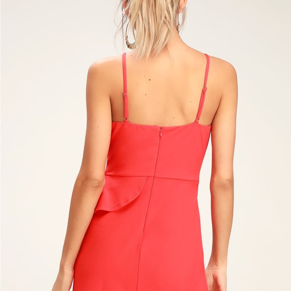 Lulu’s Coral Red Ruffle Mini Dress - Picture 2 of 9